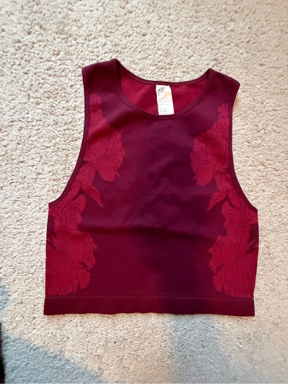 Fabletics Burgundy Floral-Panel Crop Tank